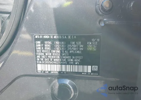 2019 Honda Hr-V Lx z USA, uszkodzony, nr VIN 3CZRU5H34KG704945